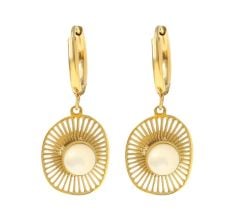 Gold Sun Pendant Hoop Earrings with Freshwater Pearl